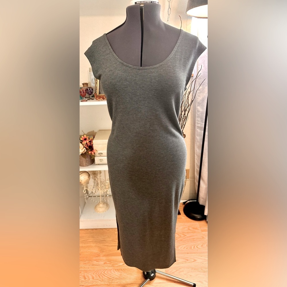 Garnet Hill Gray Maxi Cap Sleeve Column Dress Sz S Soft Luxury Capsule Wardrobe